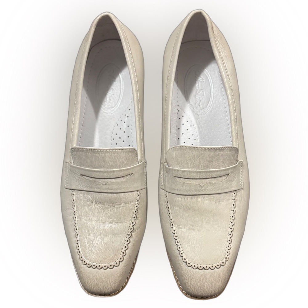 Mona Flying Ivory Leather Penny Loafers US 8 Italian Leather Quiet Luxury - Picture 2 of 9